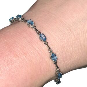 Quality Color Design Blue Topaz Bracelet Womens 7" Oval Link 925 Sterling Silver